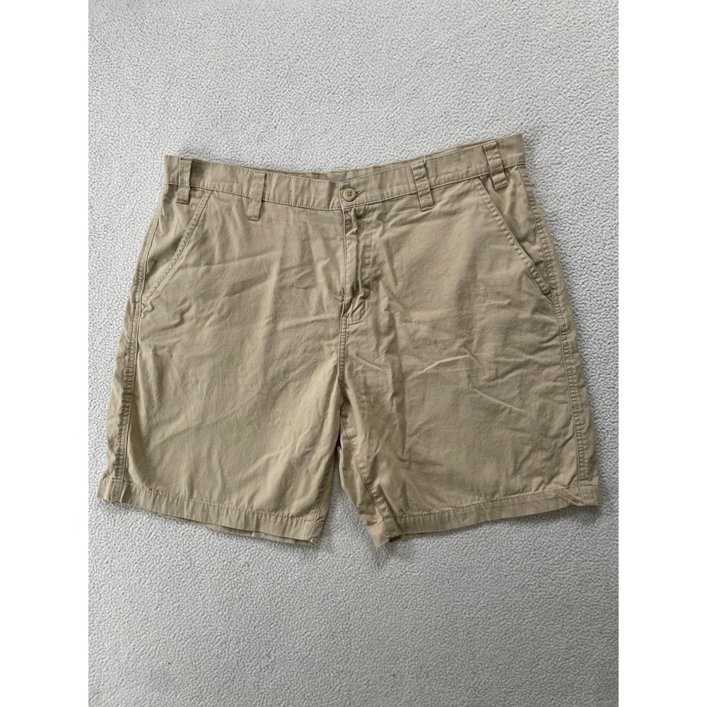 Eddie Bauer Mens 36x8 Chino Shorts Khaki Tan Cotton Canvas Zipper Pocket